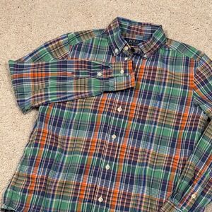 Polo Ralph Lauren Kids Plaid Button Down Shirt Green Orange Blue L